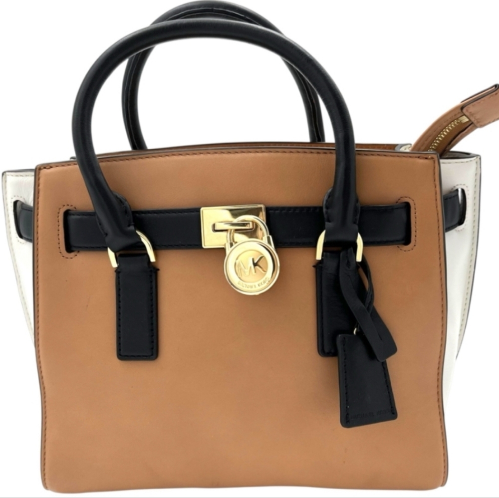 Micheal Kors Hamilton Traveler Large Satchel Tote Color Block Leather Bag